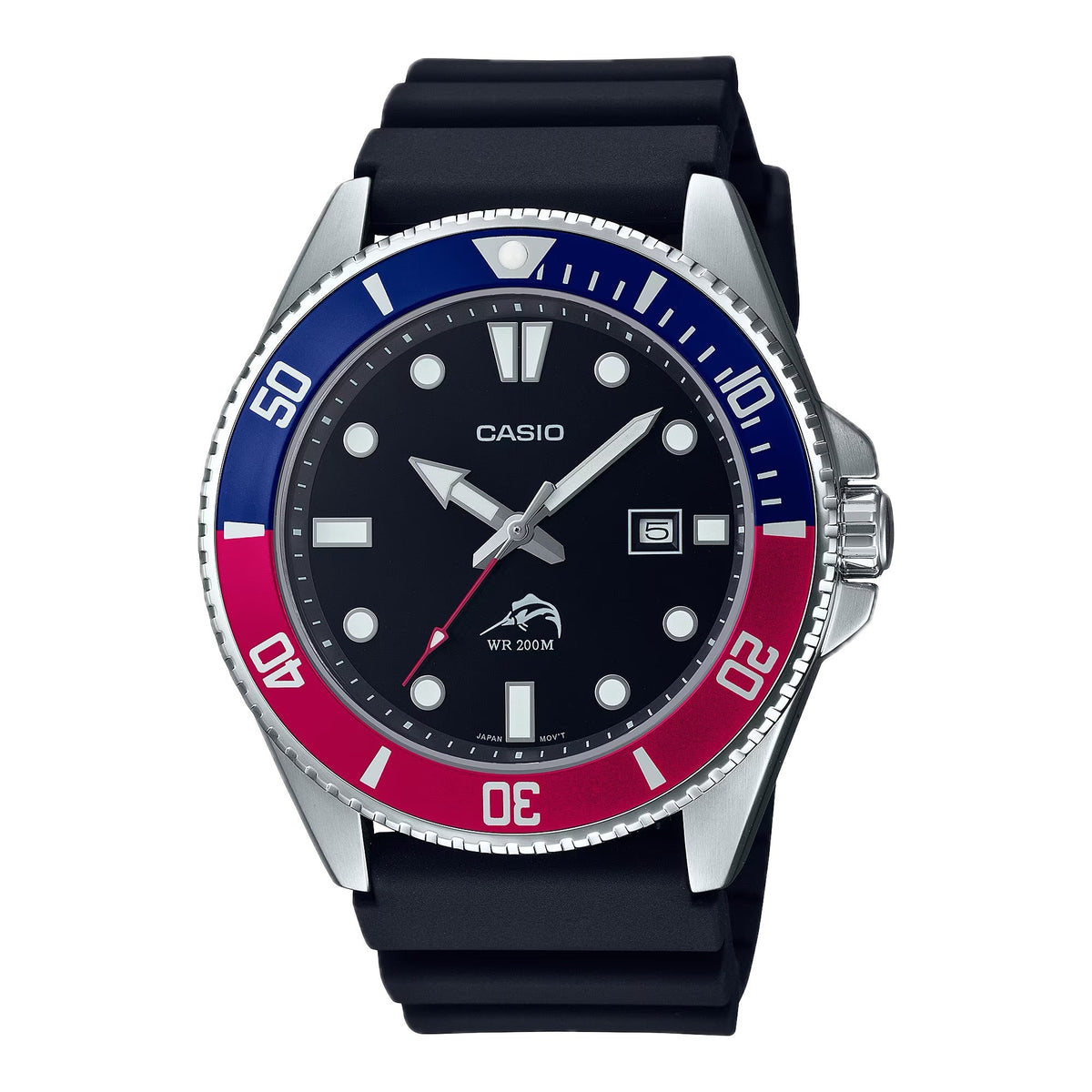 Casio Men's Black and Pepsi Bezel Dive Watch - MDV-106B-1A2VCF
