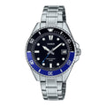 Casio Men's Stainless Steel Watch with Black Dial and Black-Blue Bezel - MDV-10D-1A2VDF