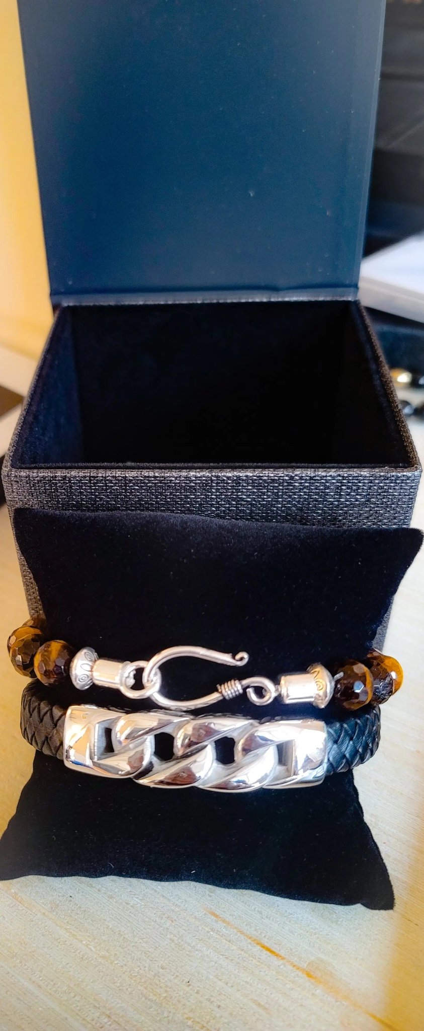 Men's Tiger Eye and Leather Bracelet Set