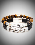 Men's Tiger Eye and Leather Bracelet Set