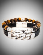 Men's Tiger Eye and Leather Bracelet Set