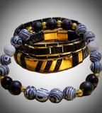 Men's White Malachite and Onyx 3pc. Bracelet set