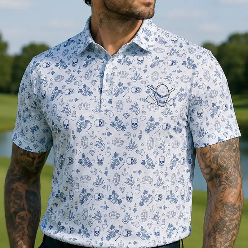 Tattoo Flash Cool-Stretch Men's Golf Shirt (White)