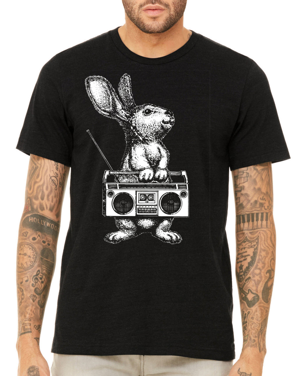 Rabbit With Vintage Boom Box Radio | Men's Music Animal Shirt
