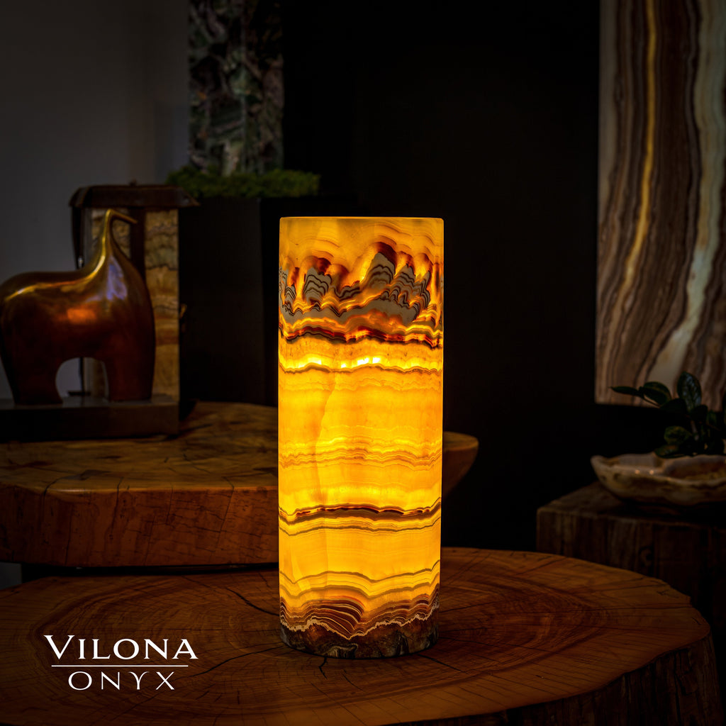 Miami Sunset Onyx Lamp (Cylinder Table Lamp #2)