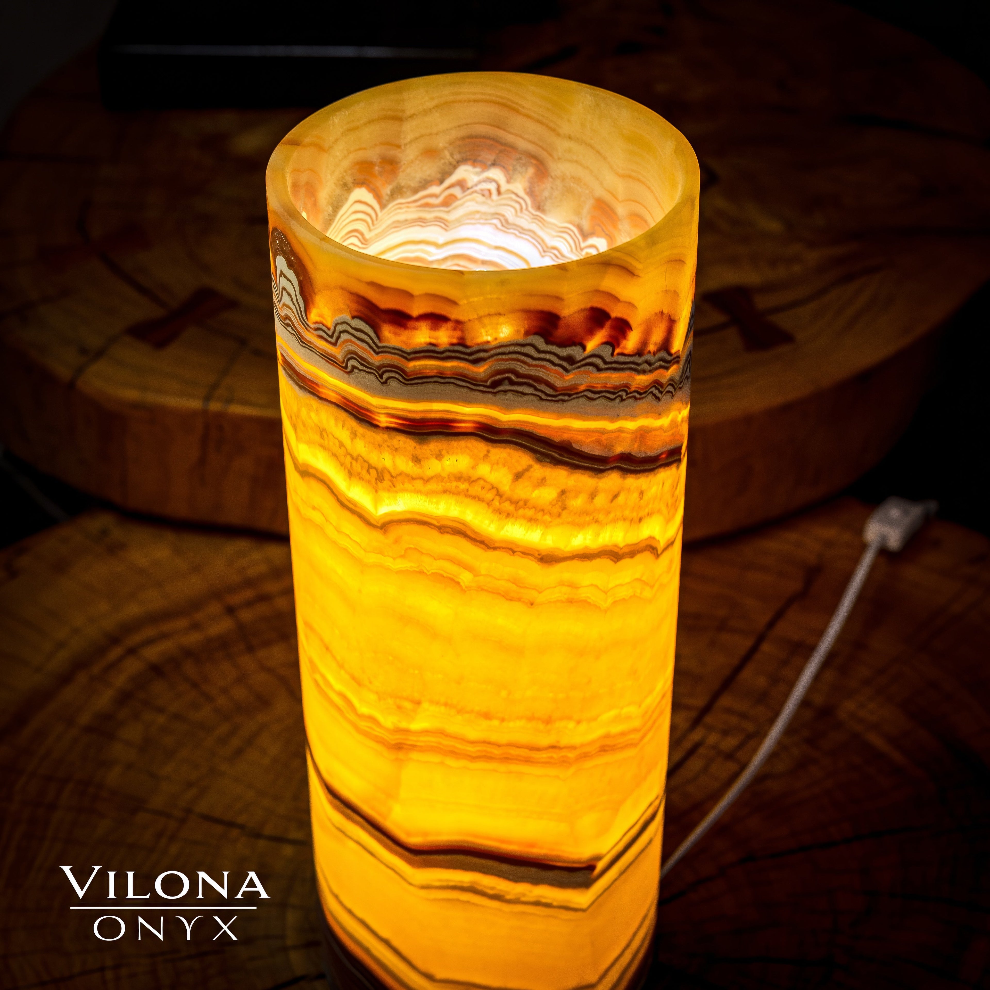 Miami Sunset Onyx Lamp (Cylinder Table Lamp #5)