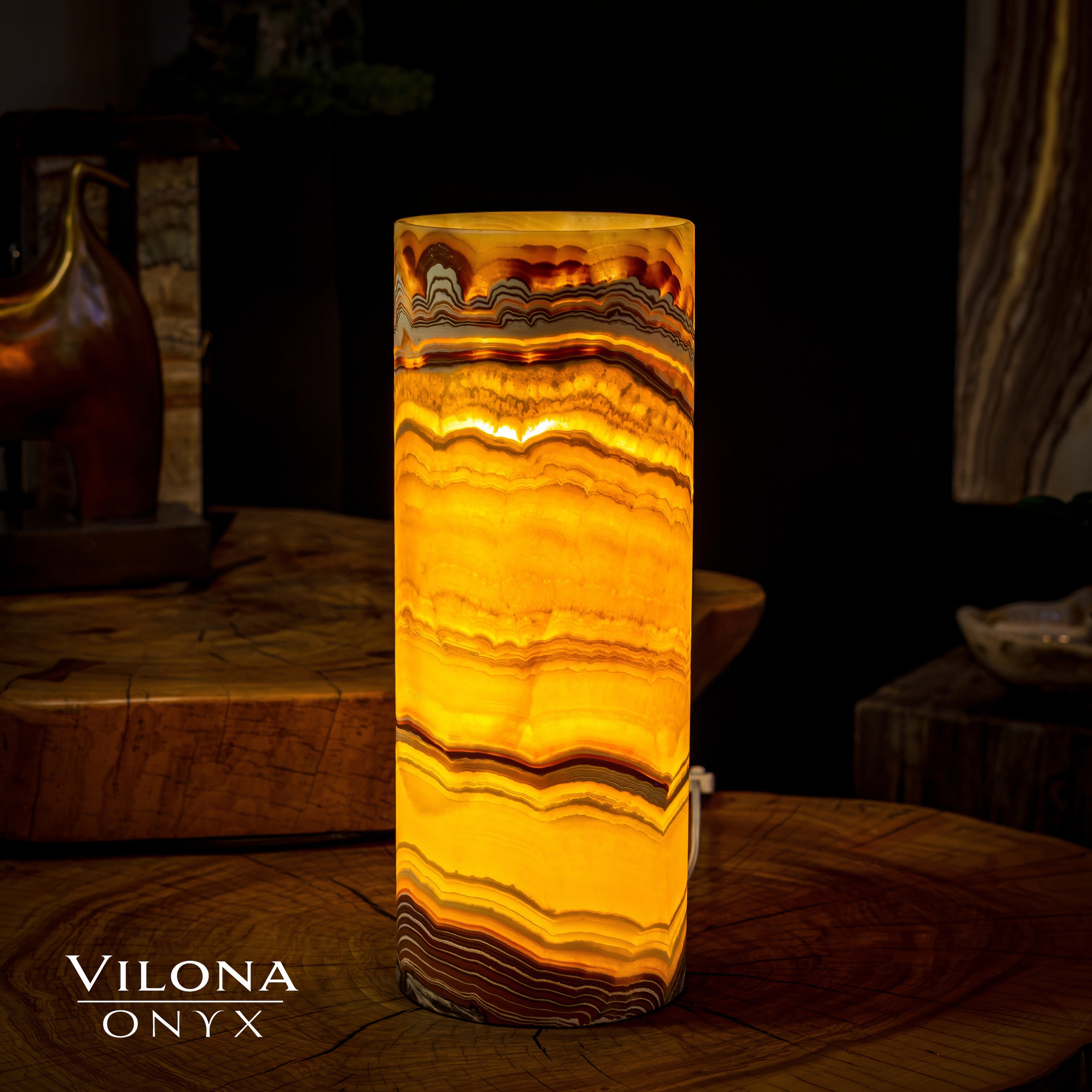 Miami Sunset Onyx Lamp (Cylinder Table Lamp #5)