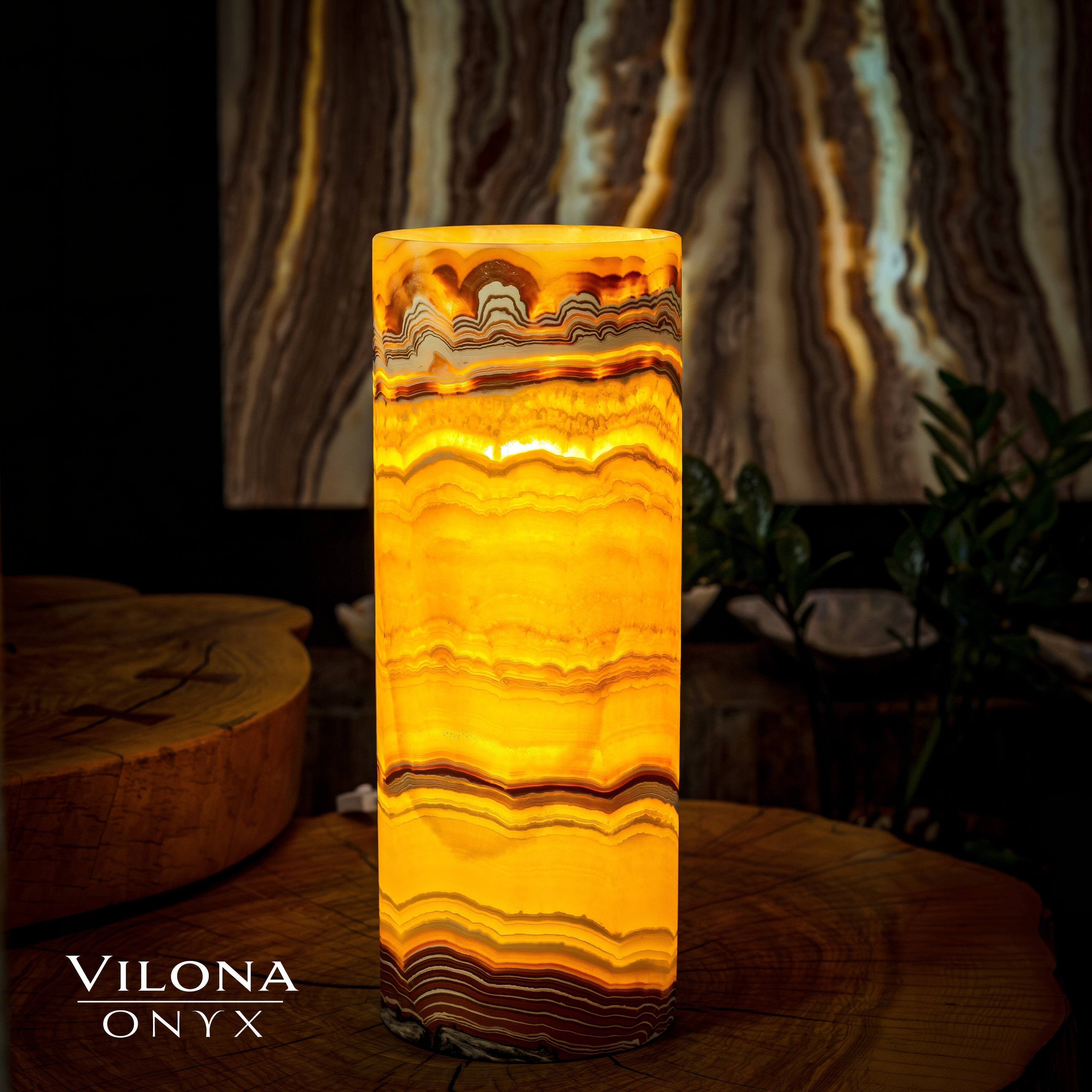 Miami Sunset Onyx Lamp (Cylinder Table Lamp #5)