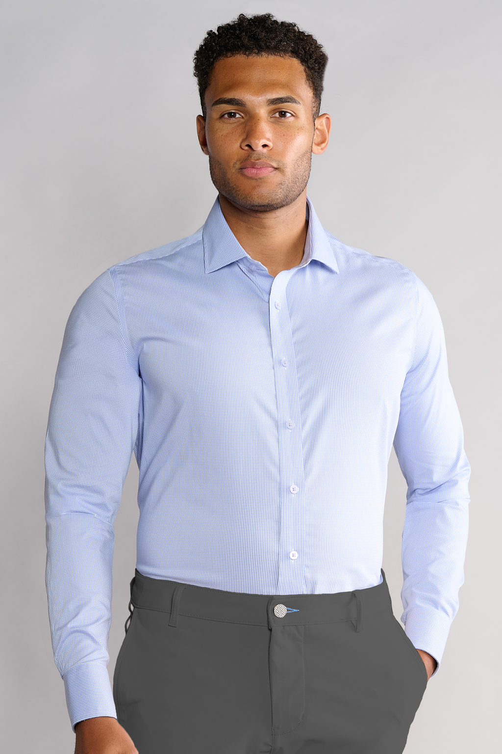 Leader Non-Iron Houndstooth // Micro Blue