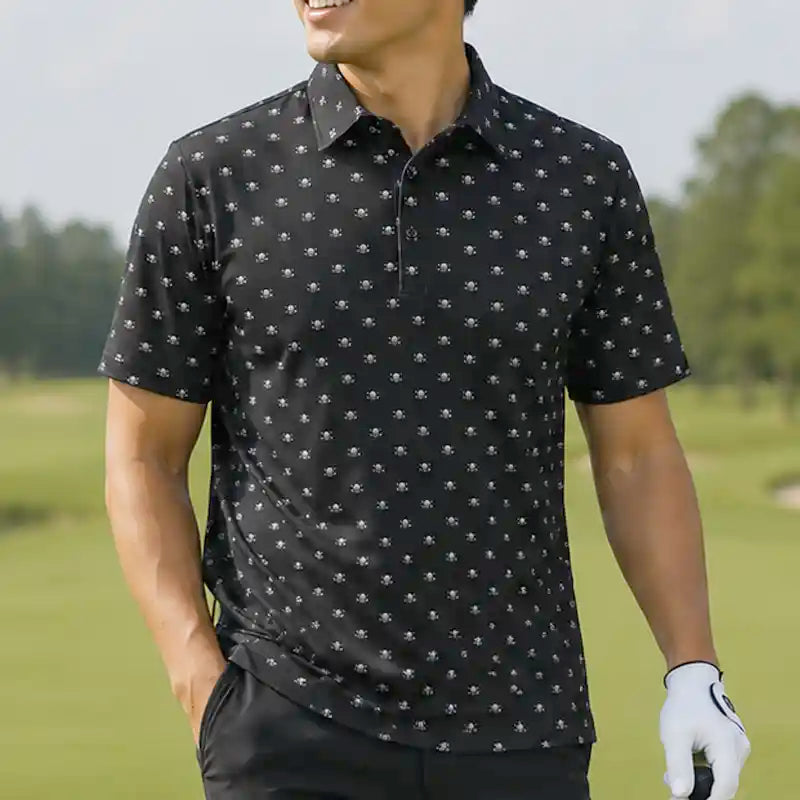 Micro Skull Cool-Stretch Men's Golf Shirt (Black)