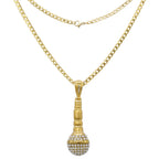 Microphone Cubic Zirconia Pendant with Necklace Set 14K Gold Plated Stainless Steel