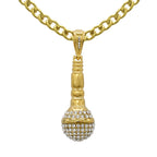 Microphone Cubic Zirconia Pendant with Necklace Set 14K Gold Plated Stainless Steel
