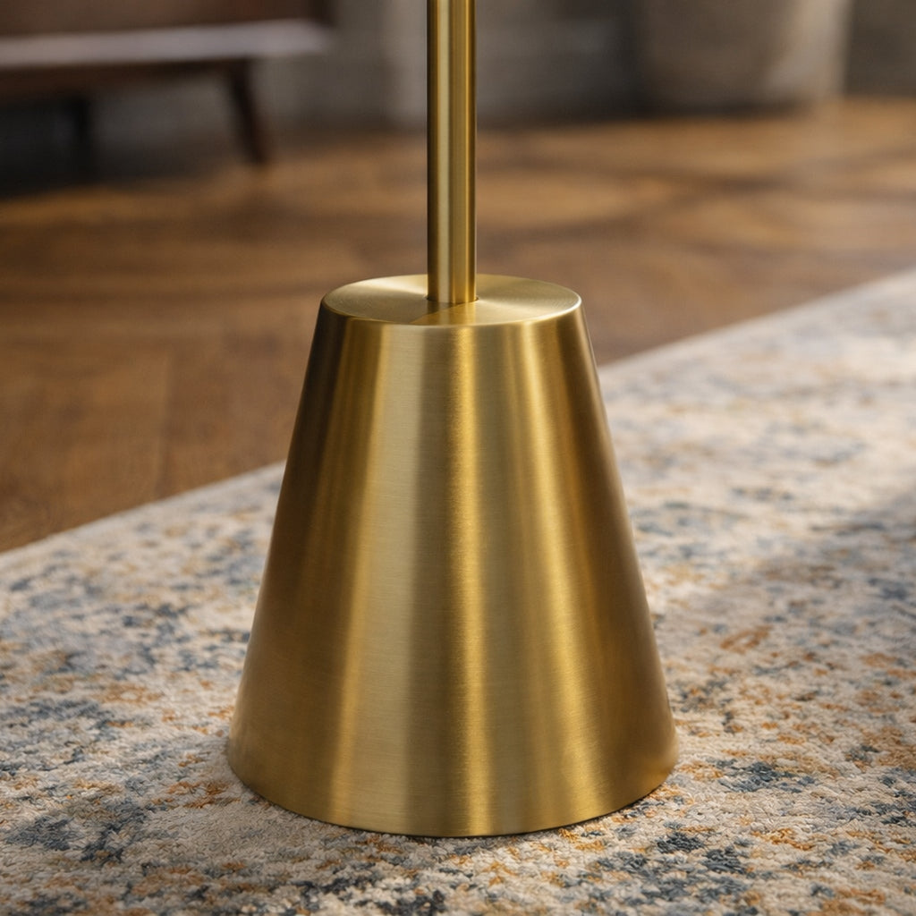 Lumina Brassed Gold Floor Lamp with Rotary Switch Triple Spots Metal Cone Base