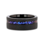 MIRAGE Sandblasted Black Tungsten Ring with Crushed Alexandrite and Dark Blue/Purple Crushed Goldstone – 8mm