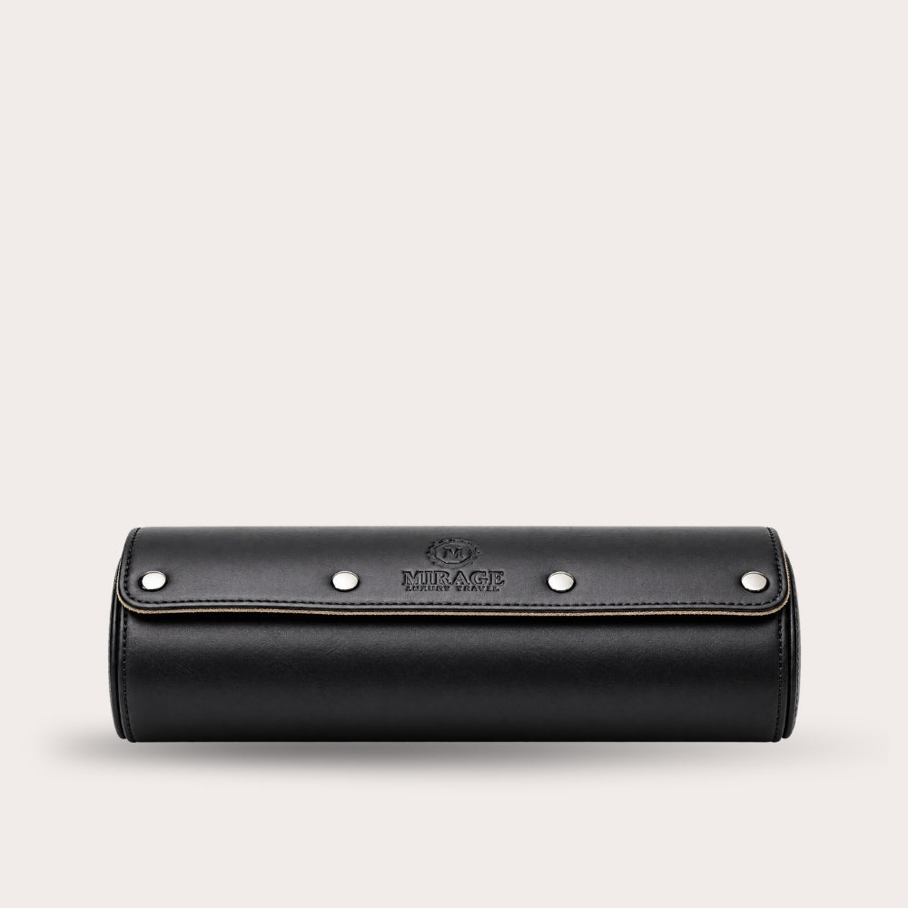3 Watch Travel Case Full-grain Leather Watch Roll (Sable Black)