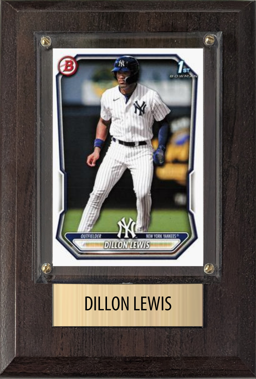 Dillon Lewis New York Yankees Fan Gift Plaque 4x6 1 Card Topps, Bowman 2024 2025 2026