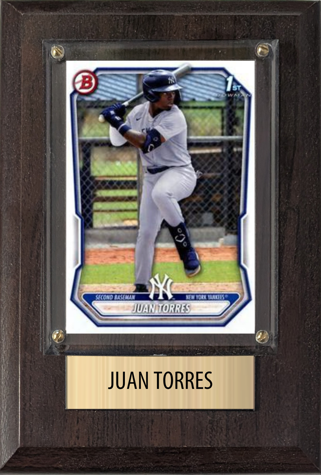 Juan Torres New York Yankees Fan Gift Plaque 4x6 1 Card Topps, Bowman 2024 2025 2026
