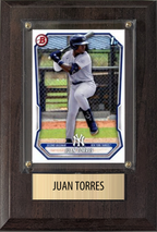 Juan Torres New York Yankees Fan Gift Plaque 4x6 1 Card Topps, Bowman 2024 2025 2026