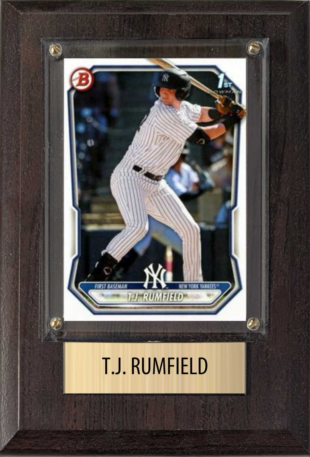TJ Rumfield New York Yankees Fan Gift Plaque 4x6 1 Card Topps, Bowman 2024 2025 2026