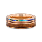 MOANA Smoked Rose Gold Tungsten Ring with Hawaiian Koa Wood, Abalone Shell & Guitar String – 8mm