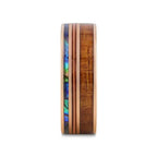 MOANA Smoked Rose Gold Tungsten Ring with Hawaiian Koa Wood, Abalone Shell & Guitar String – 8mm