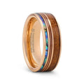 MOANA Smoked Rose Gold Tungsten Ring with Hawaiian Koa Wood, Abalone Shell & Guitar String – 8mm