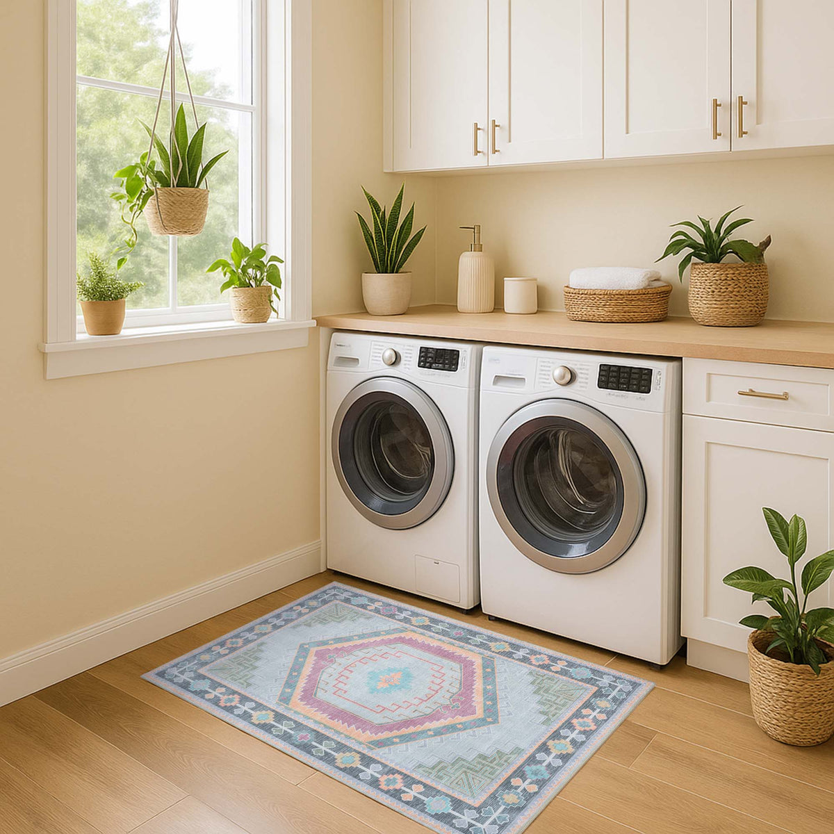 Kyra Green Pink Aesthetic Oushak Rug