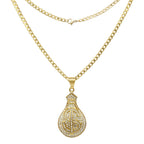 Money Cubic Zirconia Pendant with Necklace Set 14K Gold Plated Stainless Steel