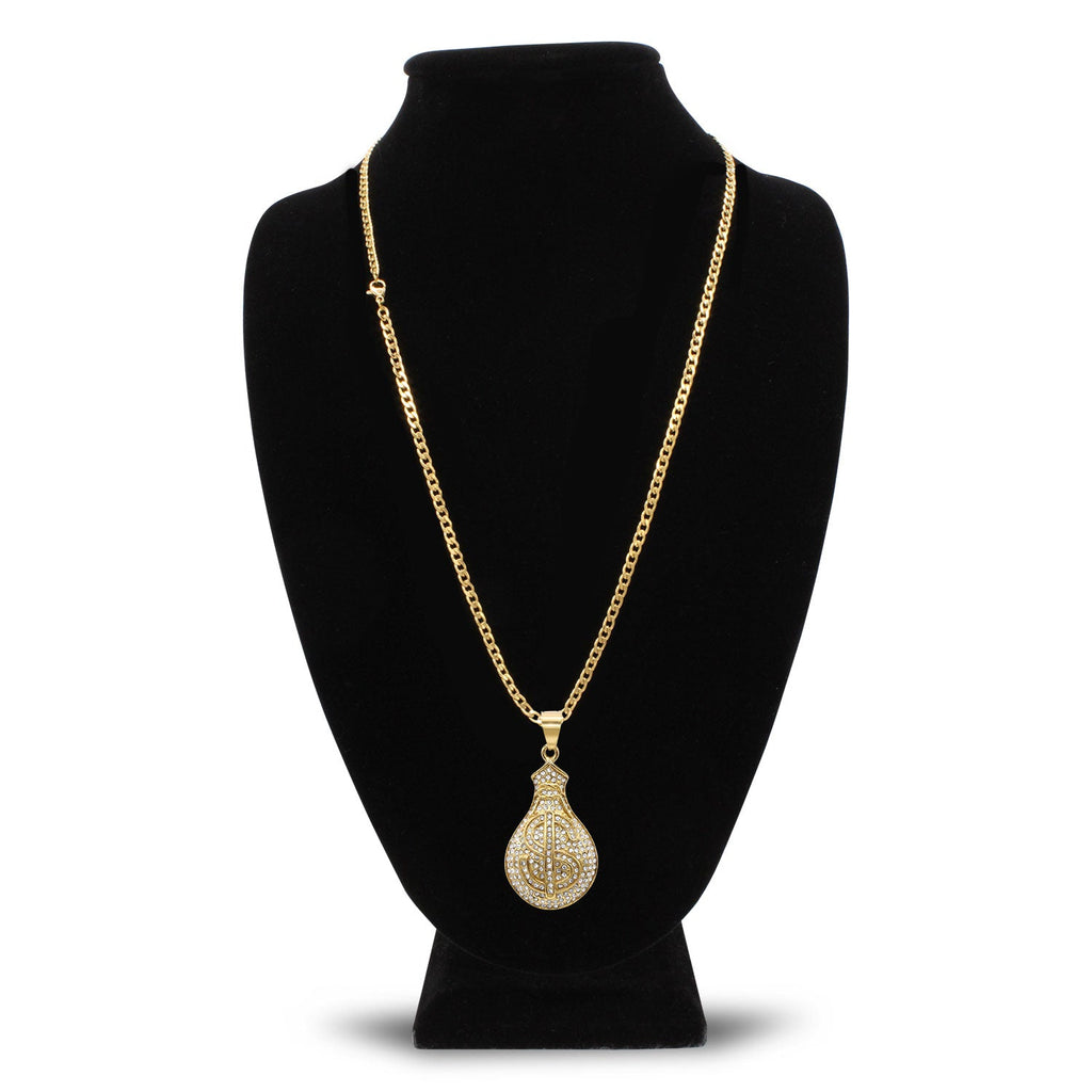 Money Cubic Zirconia Pendant with Necklace Set 14K Gold Plated Stainless Steel