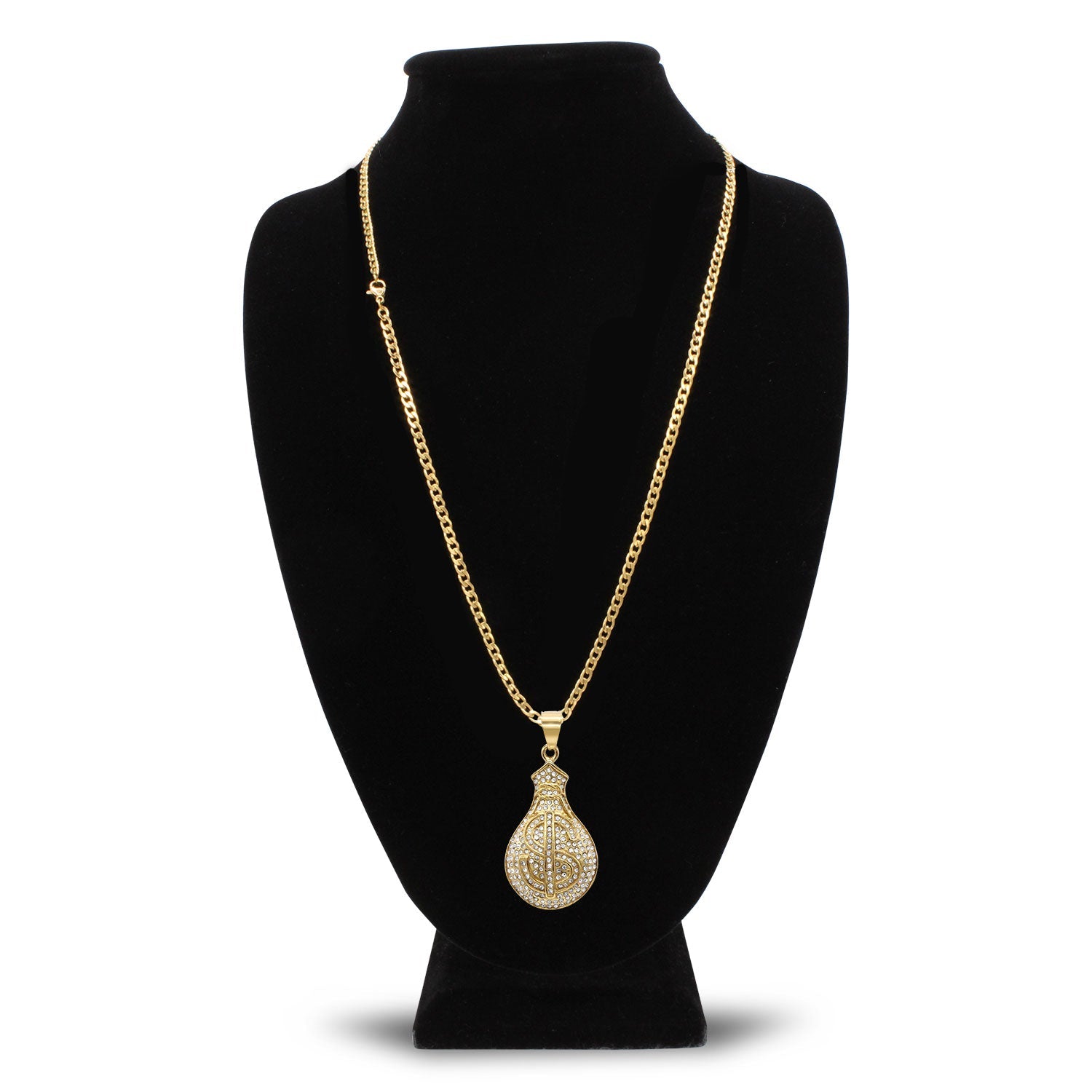 Money Cubic Zirconia Pendant with Necklace Set 14K Gold Plated Stainless Steel