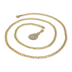 Money Cubic Zirconia Pendant with Necklace Set 14K Gold Plated Stainless Steel