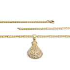Money Cubic Zirconia Pendant with Necklace Set 14K Gold Plated Stainless Steel