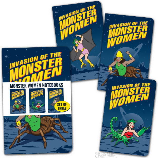 3PK Monster Women Notebook Journals Note Pad GIRL POWER! - Archie McPhee