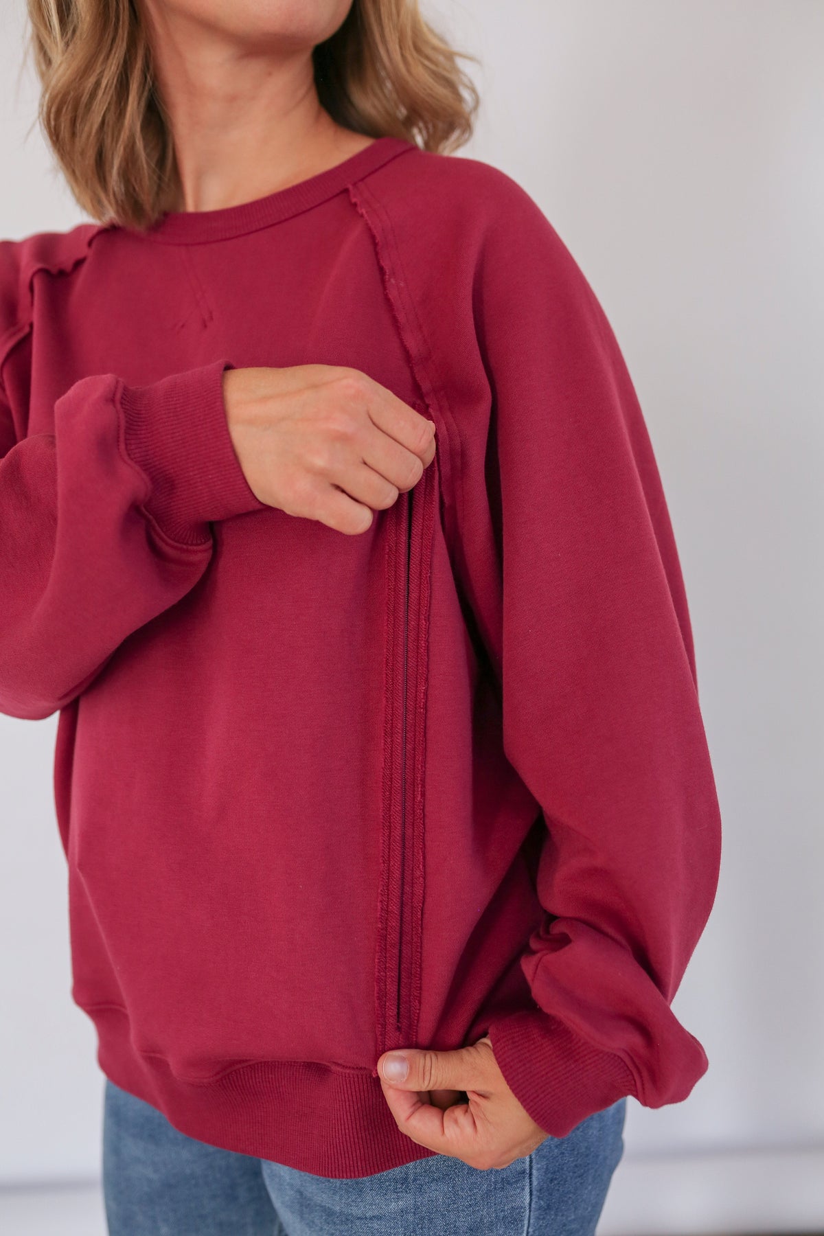 Big Hug Vertical Zip Breastfeeding Crewneck