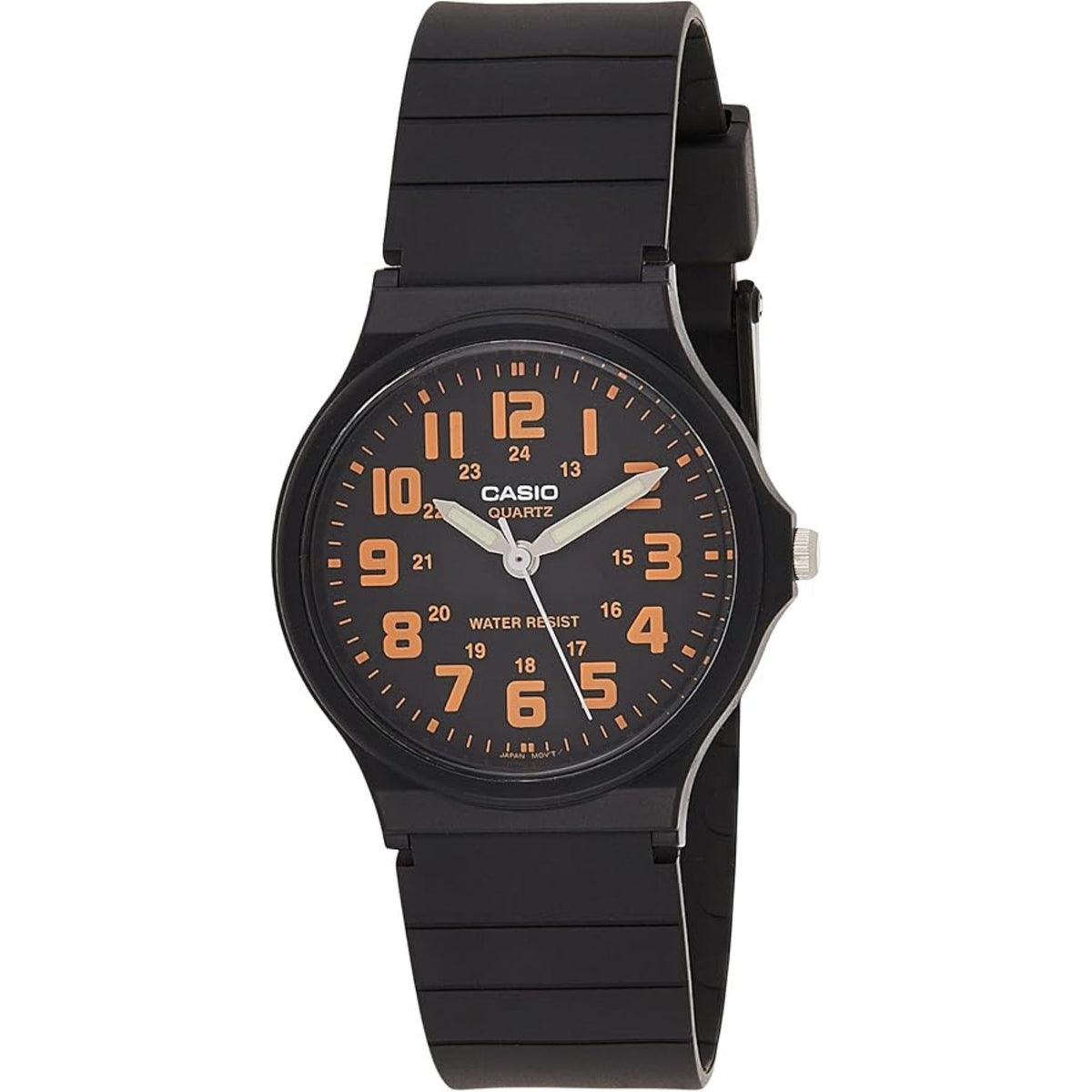 Casio Men's Black Analog Watch with Black Dial and Orange Accents - MQ-71-4BDF