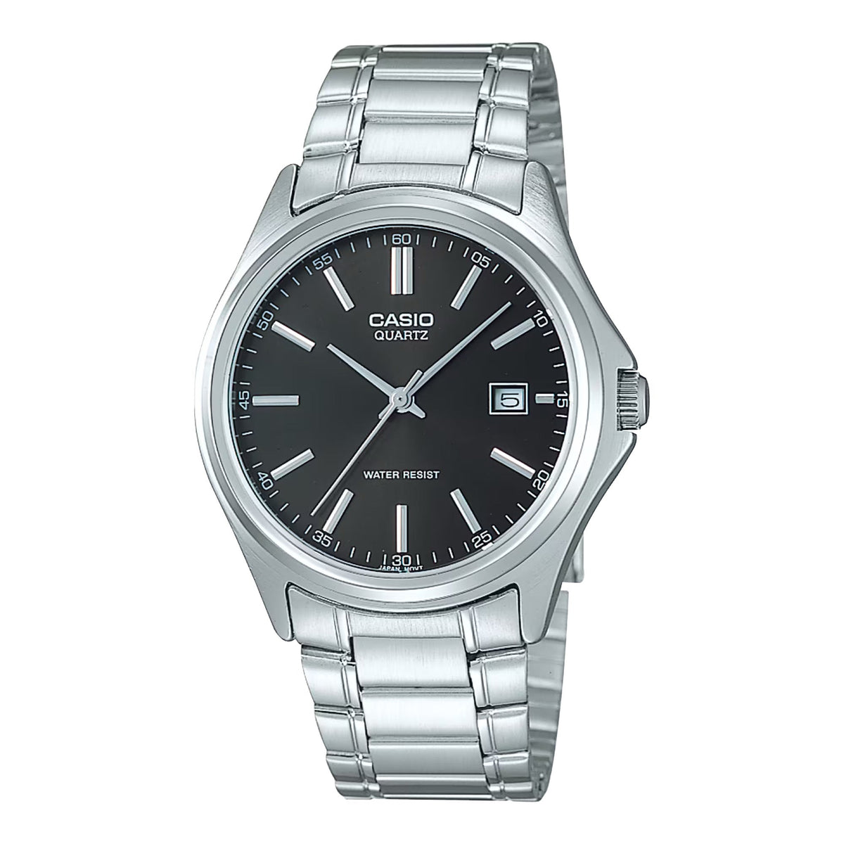 Casio Men's Silver Stainless Steel Watch with Black Dial - MTP-1183A-1A