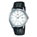 Casio Men's Black Leather Watch with White Dial - MTP-1183E-7A
