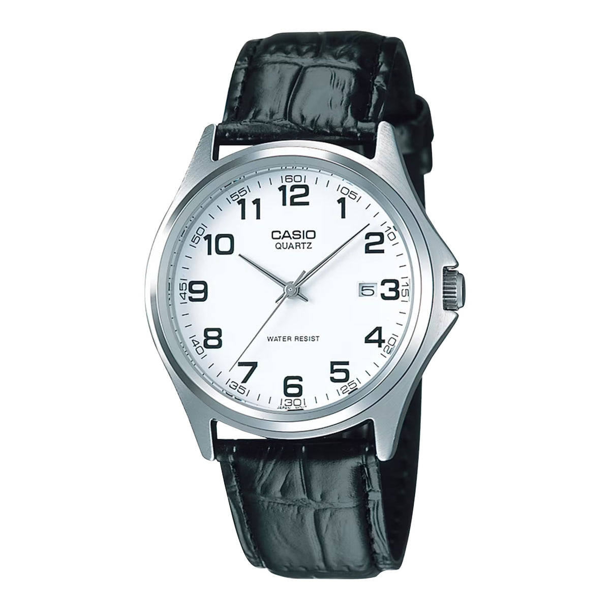 Casio Men’s Silver Analog Watch with Black Leather Strap - MTP-1183E-7B