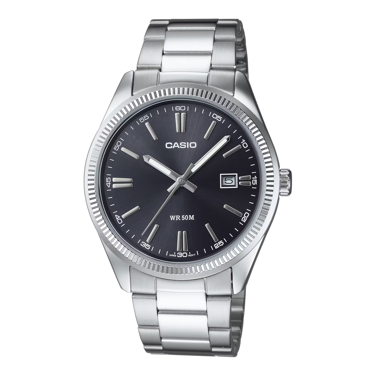 Casio Men’s Silver Analog Watch Black Dial Stainless Steel Bracelet - MTP-1302D-1A1V