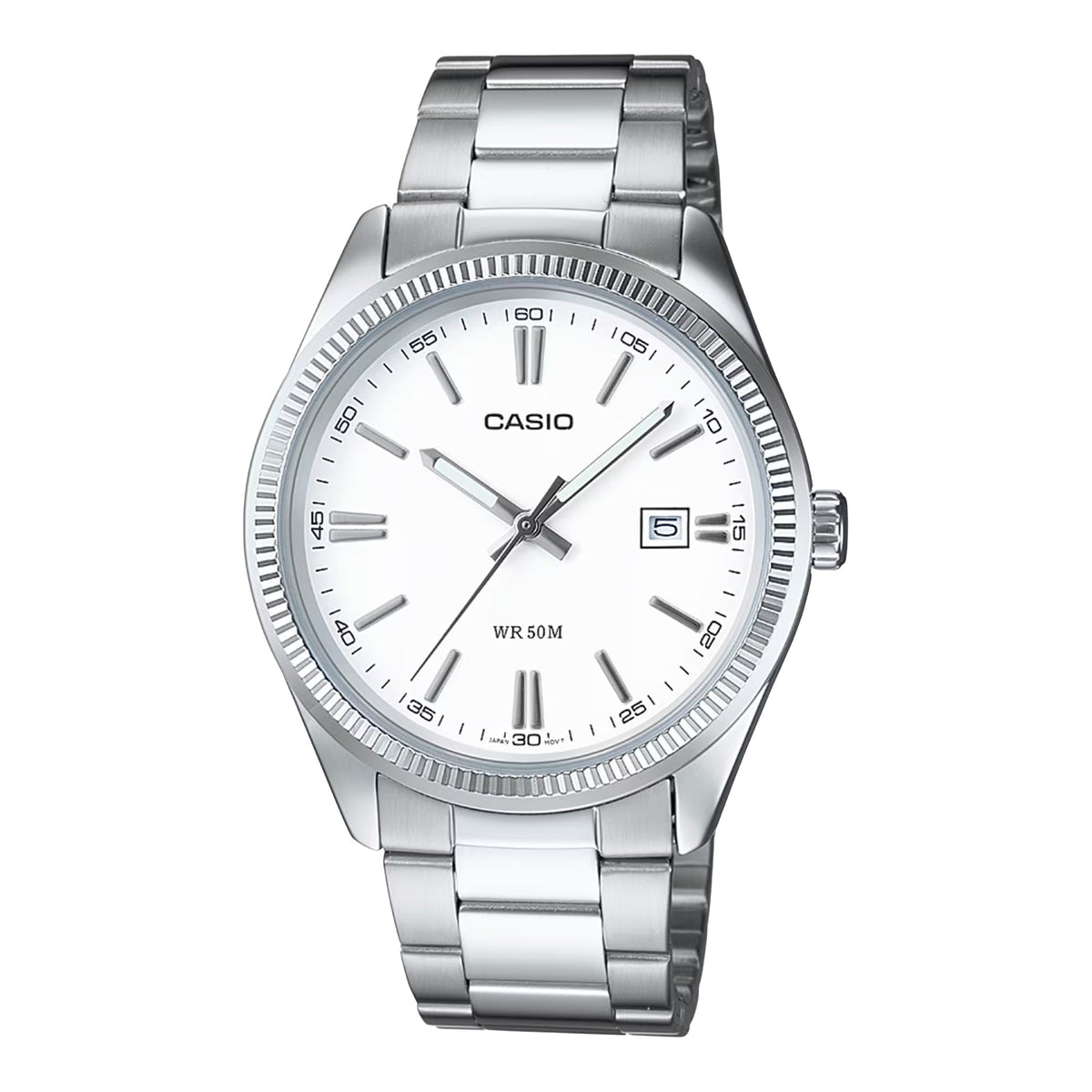 Casio Men’s Silver Stainless Steel Analog Watch with White Dial - MTP-1302D-7A1V
