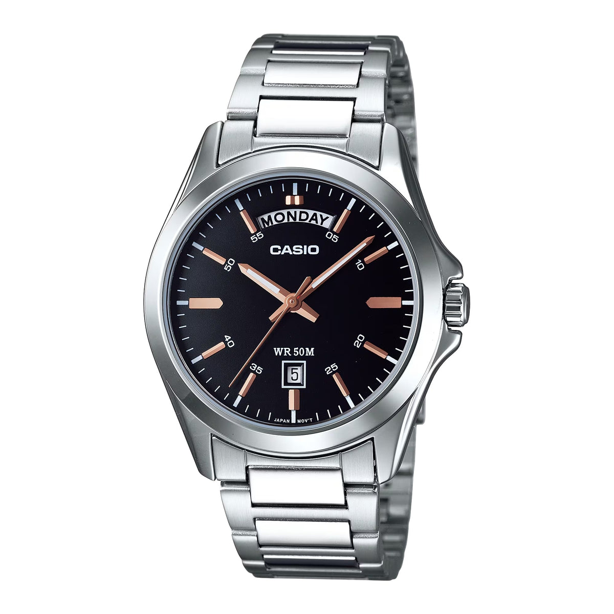 Casio Men’s Black Dial Stainless Steel Analog Day Date Watch - MTP-1370D-1A2VDF