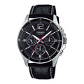 Casio Men's Chronograph Black Dial Watch with Black Leather Band - MTP-1374L-1AV