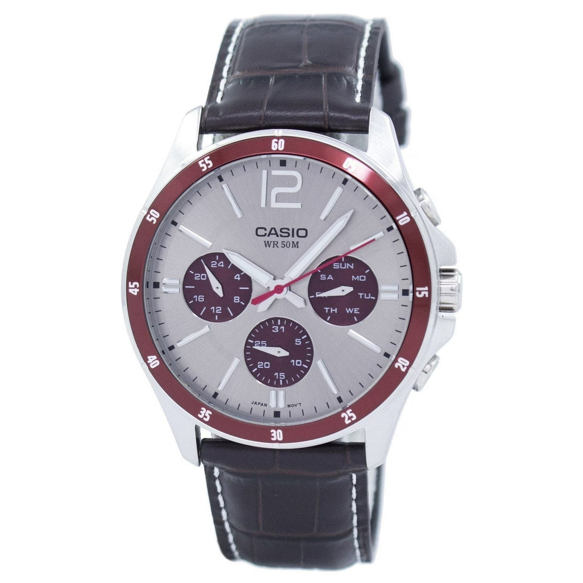 Casio Men’s Analog Watch with Leather Strap and Multi Function Dial - MTP-1374L-7A1VDF