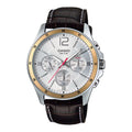Casio Men's Silver Dial Chronograph Leather Watch with Gold-Tone Bezel - MTP-1374L-7AV