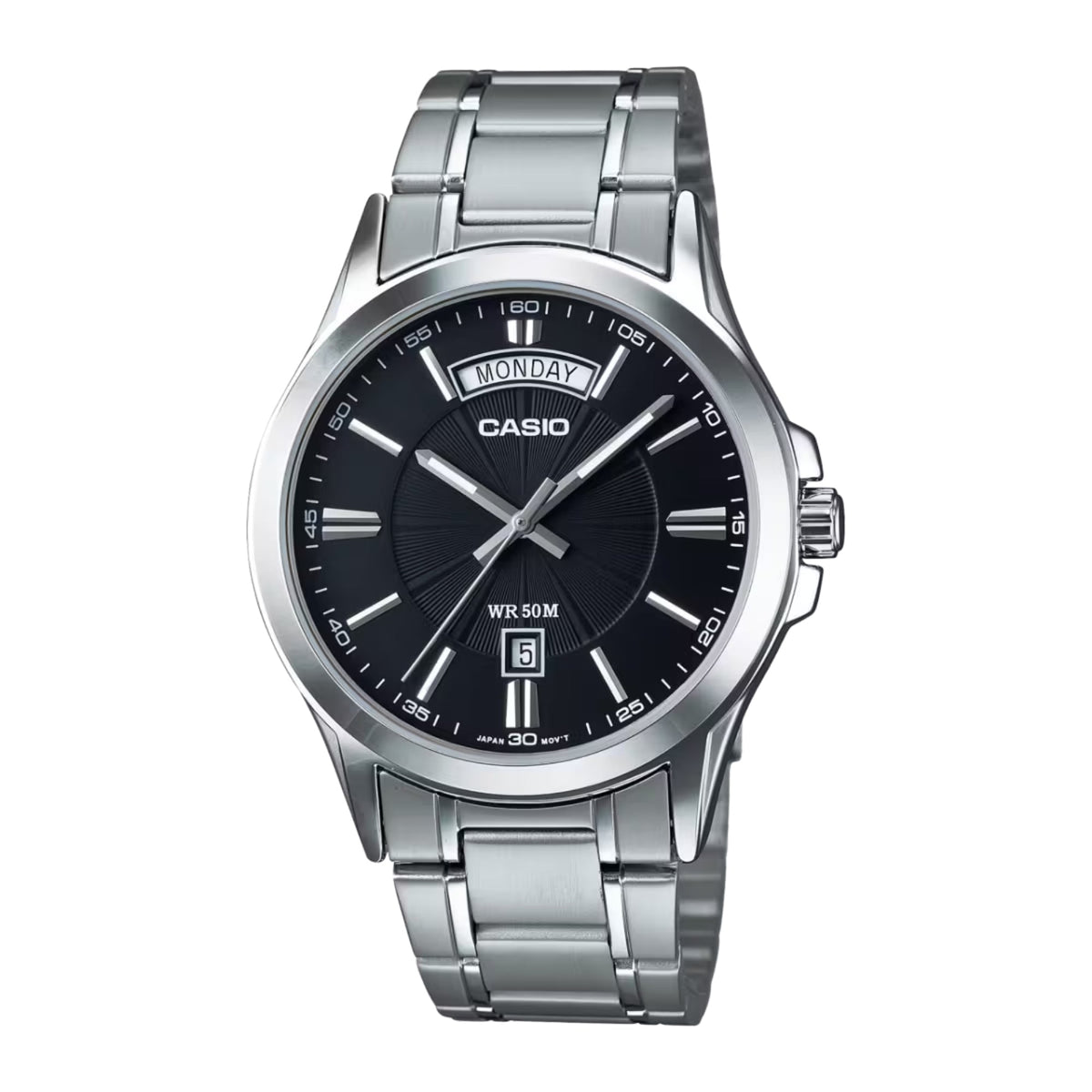 Casio Men's Black Dial Analog Watch Stainless Steel Bracelet - MTP-1381D-1AVDF