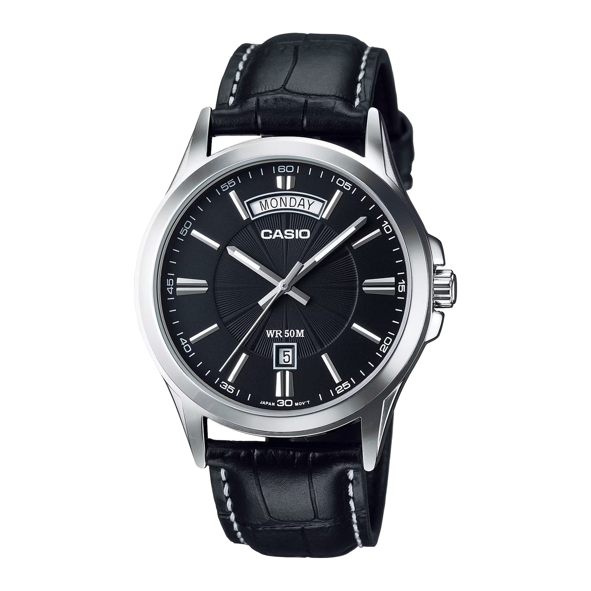 Casio Men's Black Dial Analog Watch with Black Leather Strap - MTP-1381L-1AVDF