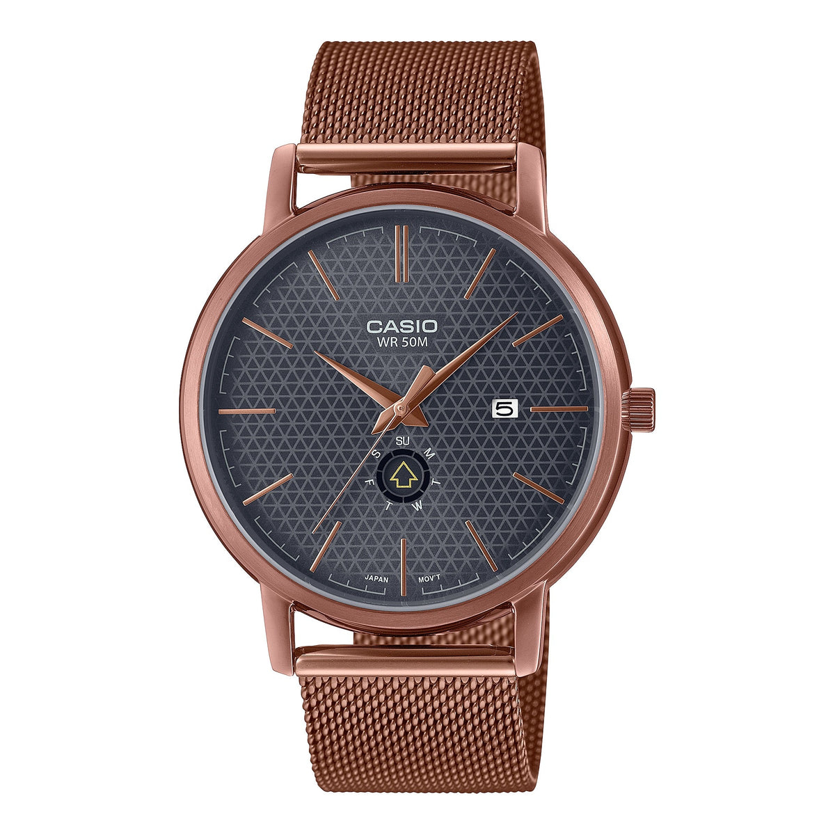 Casio Men's Rose Gold Gray Dial Stainless Steel Mesh Bracelet Watch - MTP-B125MR-8AVDF