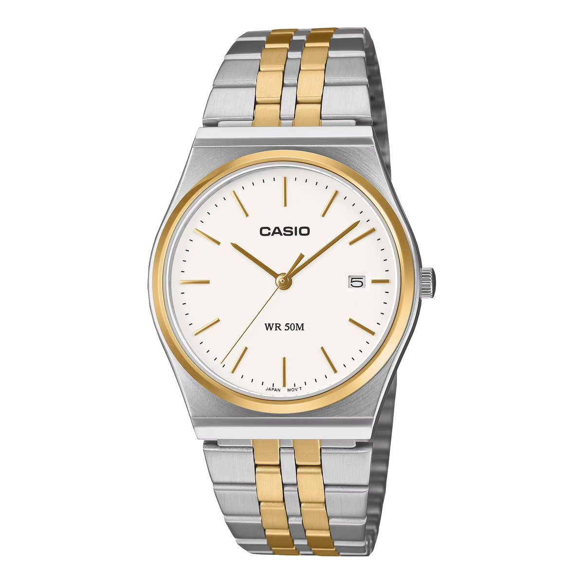 Casio Men’s White Dial Two Tone Stainless Steel Wristwatch - MTP-B145SG-7AVDF