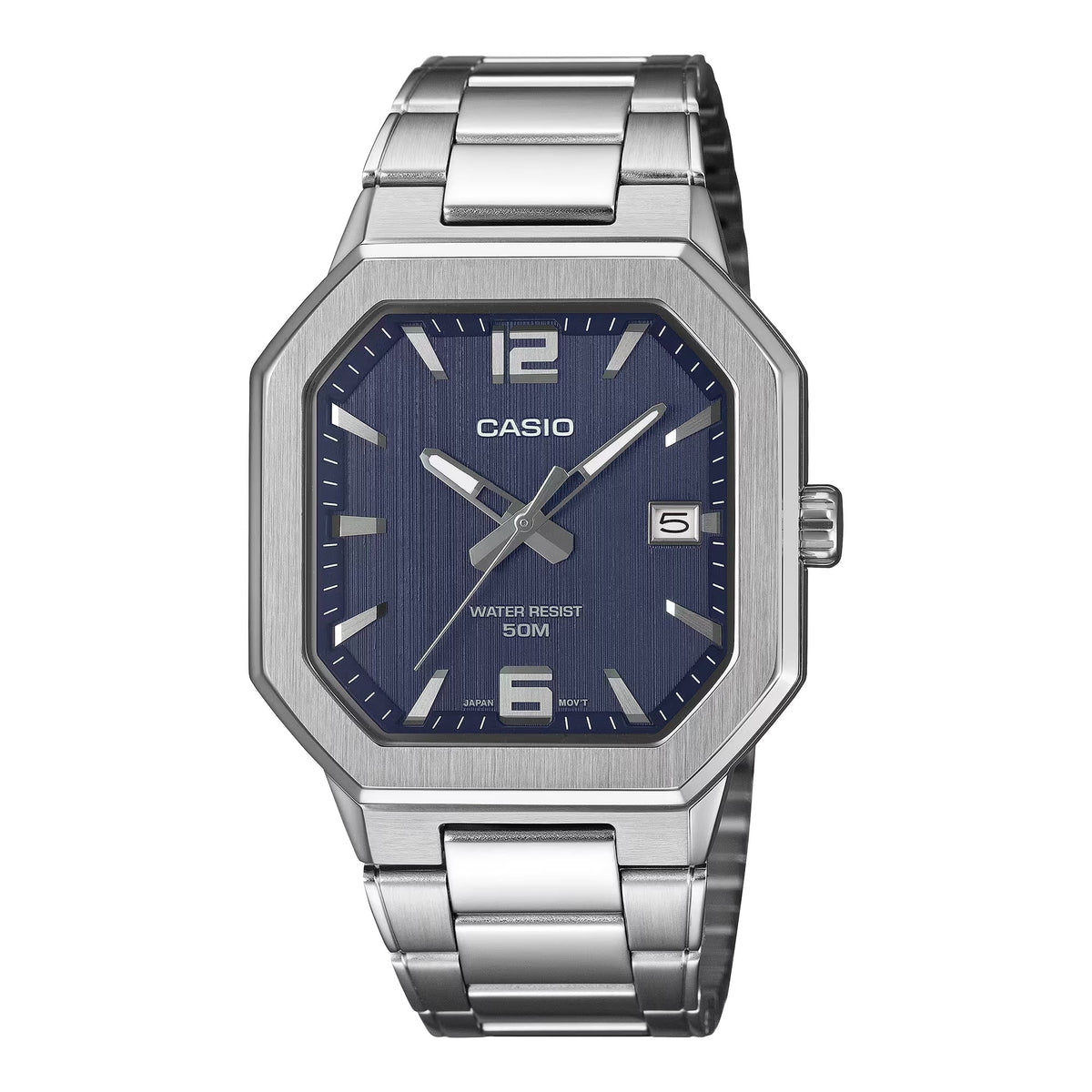 Casio Men's Blue Dial Stainless Steel Angular Analog Watch - MTP-B195D-2AVDF