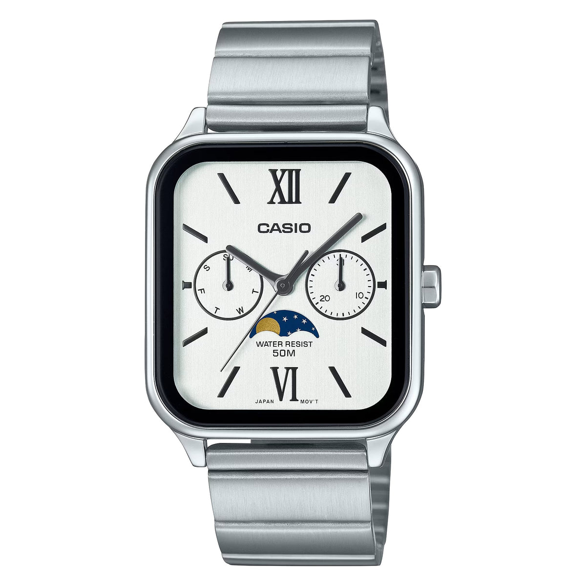 Casio Men's Silver Dial Stainless Steel Moon Phase Watch - MTP-M305D-7A2VDF
